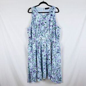 Lane Bryant Floral Midi Dress Womens 24 (3X) Blue Easter Pastel Garden Party